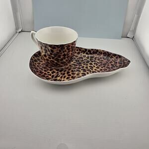 Grace Teaware Porcelain Cup & Saucer Set Leopard Print 2-Piece China Safe